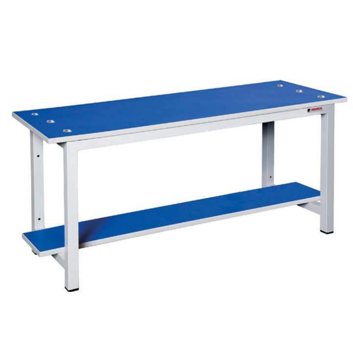 Banco para vestuario con asiento de melamina y estructura de acero. Mobiliario funcional de Megablok para oficinas y centros deportivos en Tenerife y Gran Canaria, distribuido por Soluciones Modulares.